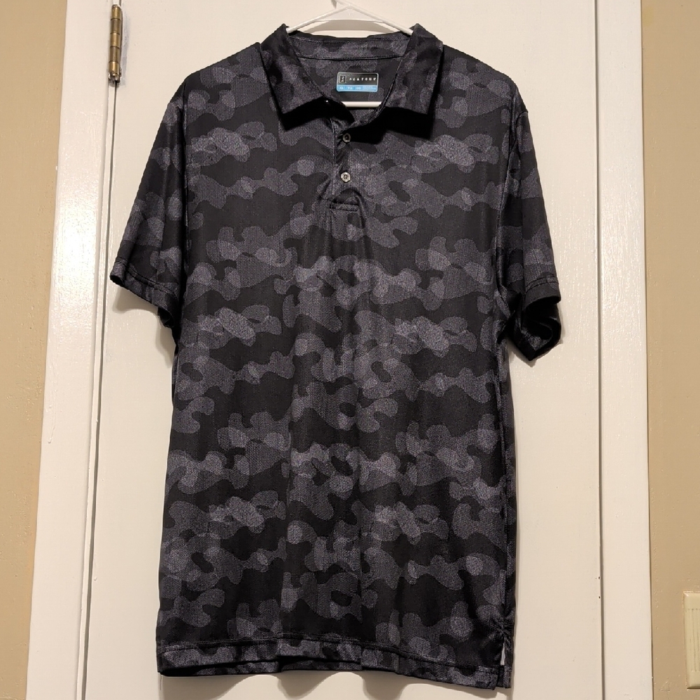 PGA Tour Men's Black and Gray Camouflage Polo Shirt